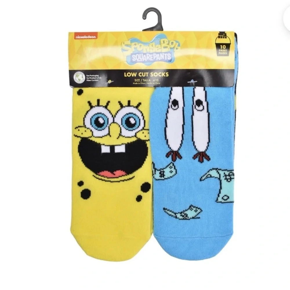 10 pack Nickelodeon SpongeBob SquarePants low cut Socks. New with tags.